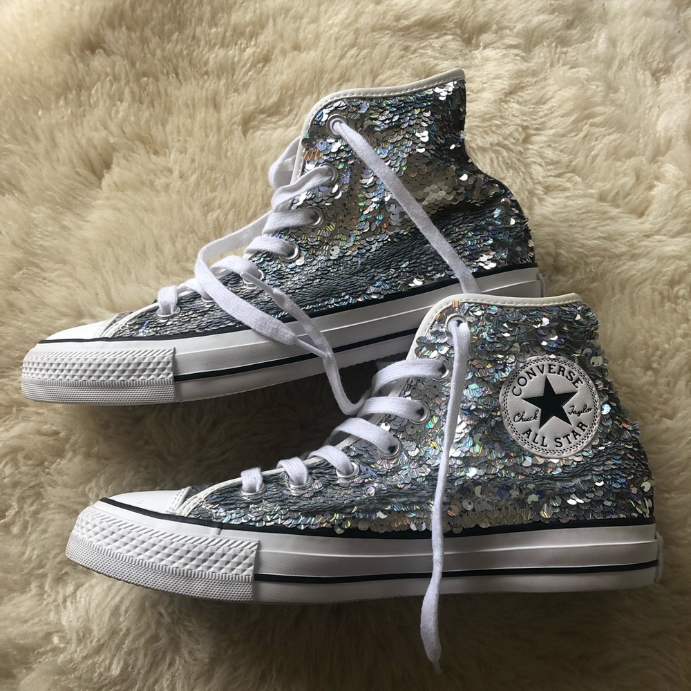 Silver Sequin Converse All-Star High-Tops - NEW!